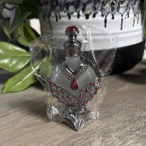 Source Unknown Silver and Red Jeweled Mini Perfume bottle